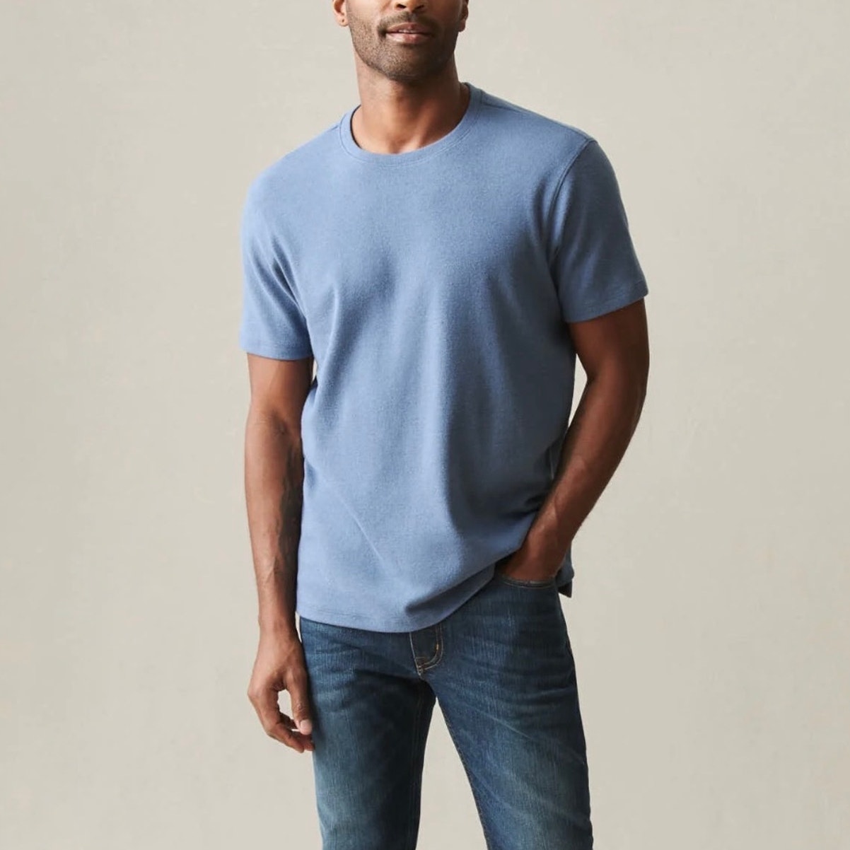 American Giant Men's Brushed Crew Tee Moonlight Blue Heather Size Xl Nwot